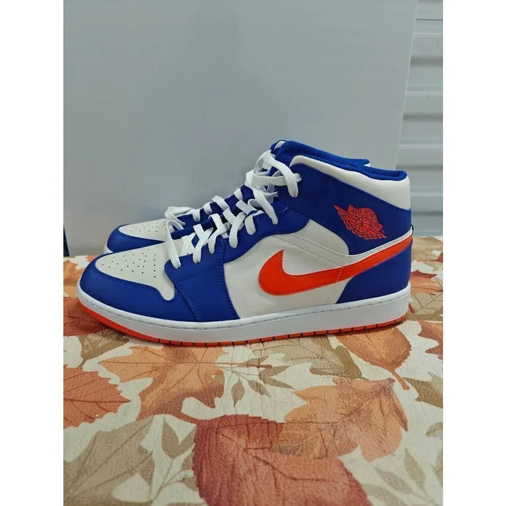 Nike Air Jordan 1 Mid Knicks Blue Orange FD1029-400 Men's Shoes Size 17